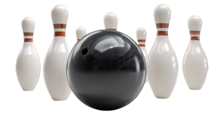 Bowling ball and pins isolated on transparent background
