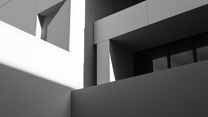 Fototapeta premium Abstract architectural details with striking shadows, showcasing modern minimalist design in monochrome tones.