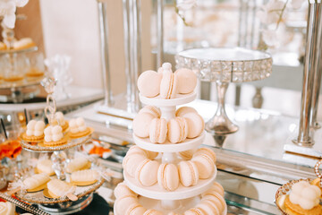 Elegant dessert display featuring assorted macarons and sweets at a festive celebration