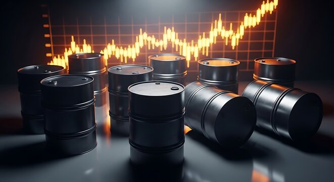 Oil barrels and rising stock market graph crude oil