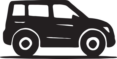 Simple black silhouette of a SUV on a road.