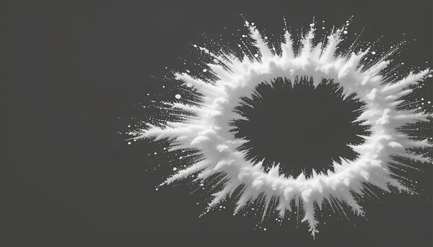 White powder explosion forming a circle against a gray background abstract design