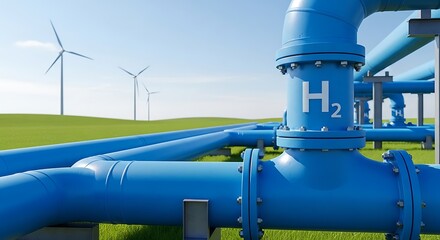 Industrial Hydrogen Pipelines and Wind Turbines in a Landscape