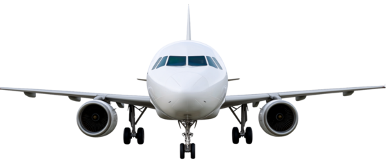 Airborne Majesty: A pristine airplane poised mid-air, wings extended, a symbol of boundless travel possibilities against a clear sky.