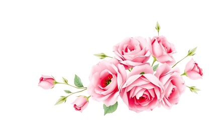 Obraz premium Delicate watercolor floral wreath featuring pink roses, softly illuminated with elegant composition.