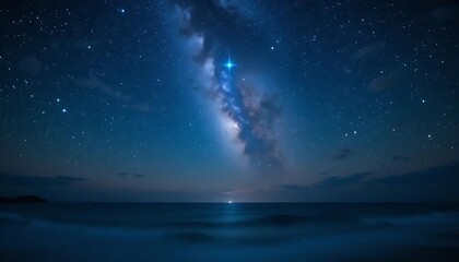 Milky way shines brightly over the ocean on a clear night sky landscape