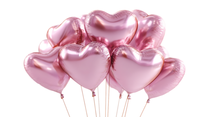 Bunch of pink heartshaped balloons isolated on transparent background