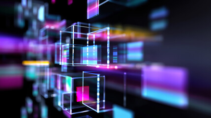 3D glowing neon cubes in a futuristic digital space with vibrant colors.