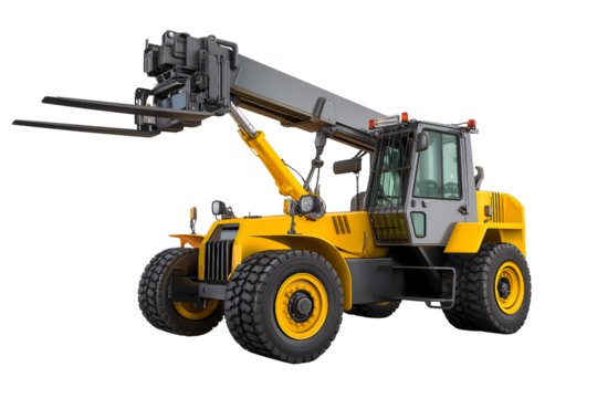 Heavy Machinery at Work: A powerful telehandler, its articulated arm extended, ready for operation; a testament to industrial might and efficiency, emphasizing its pivotal role in construction.