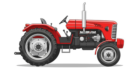 Obraz premium Classic Red Tractor Illustration with Bold Lines and Detailed Mechanical Design