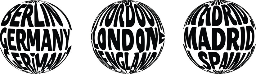 Global city names typography art