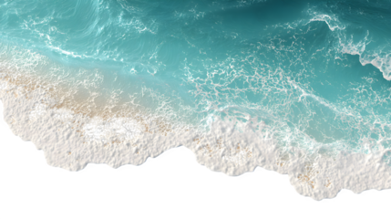 Ocean wave breaking on sandy shore, isolated on transparent background