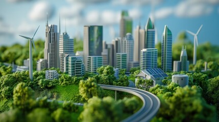 Sustainable city model with eco friendly buildings