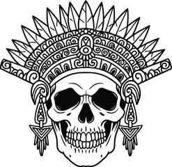 Aztec skull headdress tattoo design