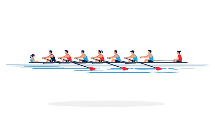 Synchronized Rowing Team Effort: A Vector Illustration of Teamwork and Determination