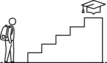 Student climbing stairs to graduation cap