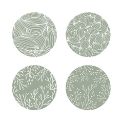 Obraz premium Set of 4 sage green leaf pattern circles vector