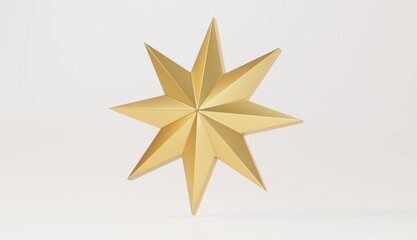 Golden 3D Eight Point Star Isolated on White Background