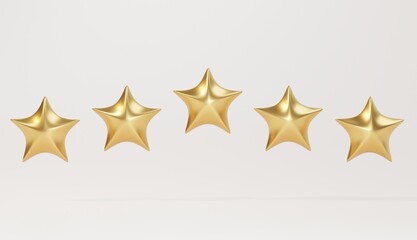 5 Gold Star Rating Isolated 3d Background