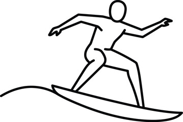 Surfer riding wave minimalist line art