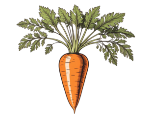  Minimal Line Art Carrot with Leaves PNG