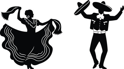 Mexican folk dancers silhouette fiesta celebration