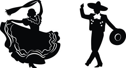 Mexican folk dancers silhouette jalisco couple