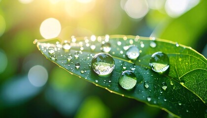 Sparkling Water Droplets on Leaf Surface Representing Purity, Freshness, and Nature Conservation with Eco Symbolism for Clean Environment Awareness Campaigns
