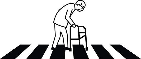 Elderly man with walker crossing street