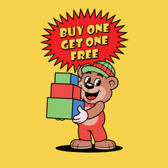 buy one get one free sticker design with a bear.