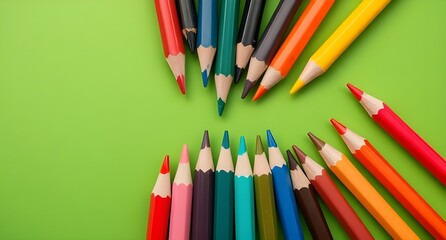 Fototapeta premium color pencils on green background