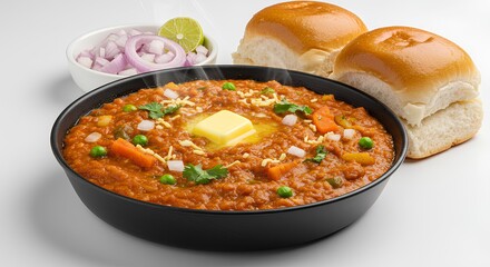 Delicious and Spicy Pav Bhaji Indian Street Food Dish Served with Buns