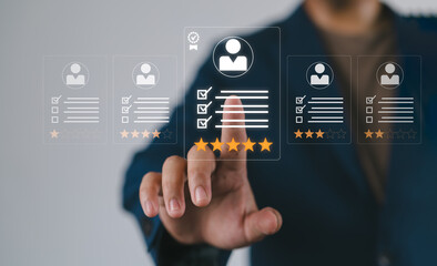 Human Resources HR management Recruitment Employment Headhunting Concept, Human Resources uses computers to search and select job applicants in The process of selecting people to join the work of HR.