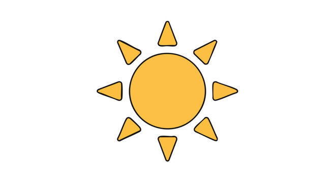 A minimalist sun illustration radiates warmth and cheerfulness in a bright yellow hue against a clean white background, representing simplicity and