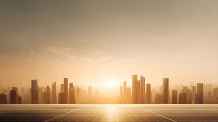 Urban skyline with solar rooftop