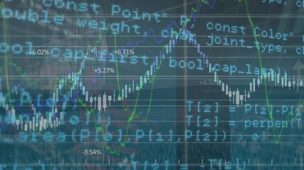 Animation of financial and stock market data processing against grassland - Powered by Adobe