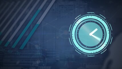 Animation of clock over network of connections - Powered by Adobe