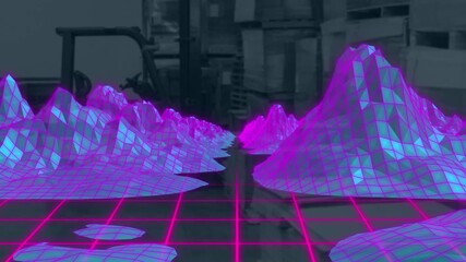 Animation of digital mountains over warehouse - Powered by Adobe