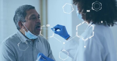 Animation of chemical formula over diverse doctor and patient - Powered by Adobe