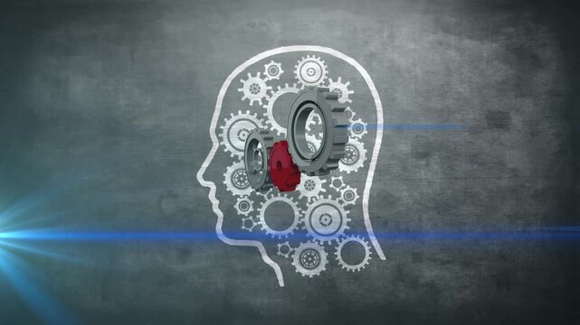 Animation of light spots over head with cogs