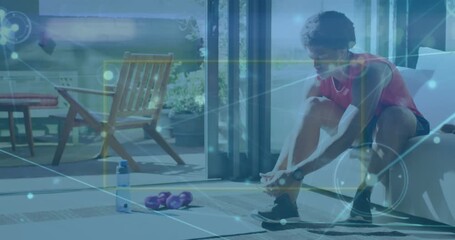 Animation of network of connections over woman and man exercising outdoors - Powered by Adobe