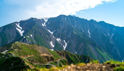 Mountain road winding through peaks