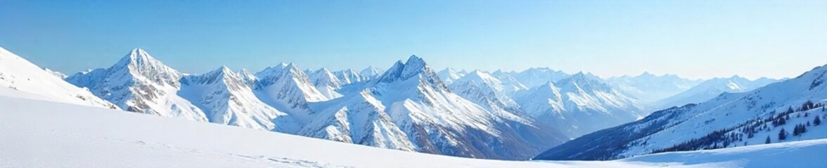 Obraz premium Majestic snow-covered mountain range stretches to the horizon under a clear winter sky Serene, pristine landscape perfect for winter wonderland themes , sky, valley