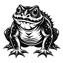 Monochromatic Vector Illustration of a Stout and Textured Frog with Detailed Skin and Expressive Eyes for Artistic Design