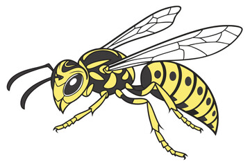 Cartoon Wasp Illustration with Striking Yellow and Black Markings Depicting a Dynamic Insect with Exaggerated Features and Bold Outlines