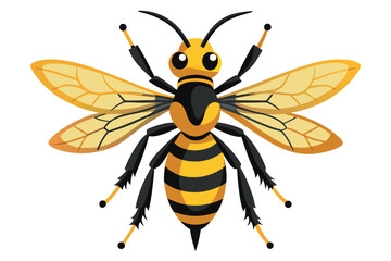 Cartoon Bee with Yellow and Black Stripes and Delicate Wings Detailed with Veins Showing a Charming Insect