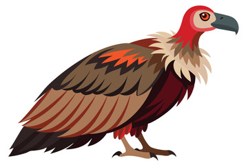 Fototapeta premium Illustration of a Vulture Standing Tall with Detailed Feathering and Distinctive Red Head Against a Clean White Backdrop, Creating a Striking Visual