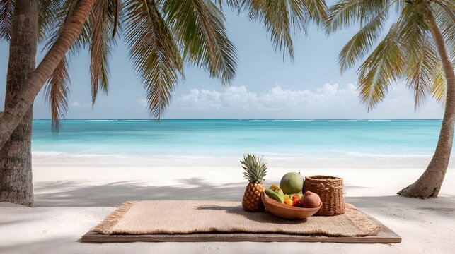 tropical beachside picnic with fresh fruits