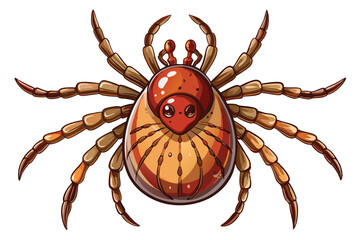 Cartoon Tick Illustration Showing Detailed Anatomy and Distinct Markings for Educational or Decorative Purposes, Including its Small Eyes