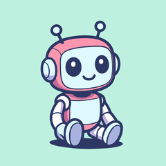 2d flat illustration of a cute robot